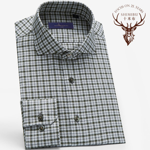 十米布春季新款男格子衬衫长袖修身易打理商务时尚休闲修身款衬衣