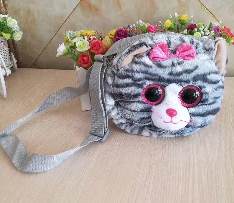 出口欧美 大眼睛小猫毛绒斜挎包手偶/安抚玩偶