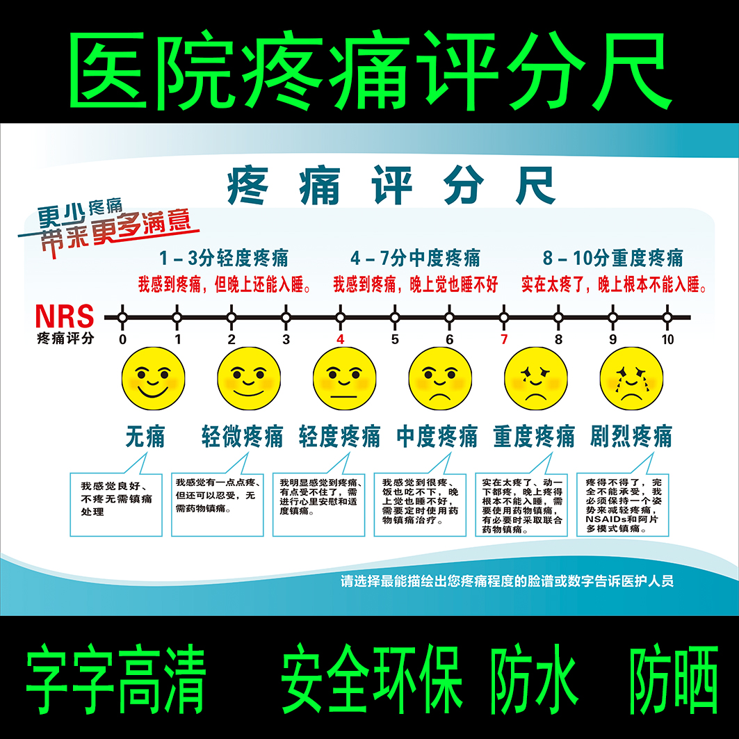 医院温馨提示标牌 疼痛评分标贴墙贴宣传挂图 疼痛评分表海报挂画