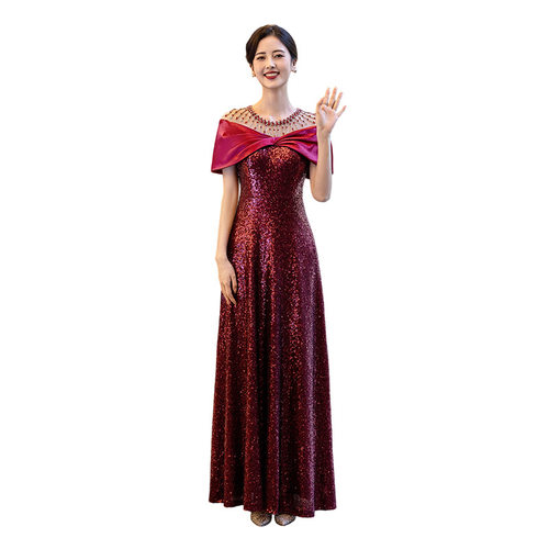 喜婆婆喜妈妈亮片长款晚礼服婚宴