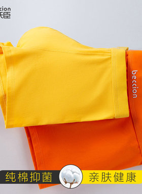 男士纯棉内裤全棉宽松金黄色四角品牌高端男生橙色平角本命年短裤