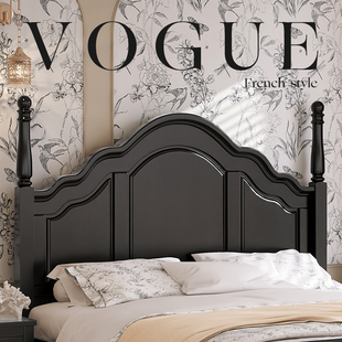 实木床黑色1.5m1.8m双人床现代简约中古风轻奢法式 复古美式 床婚床
