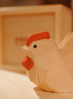 OHE原创手工木雕公鸡摆件 桌面可爱手工礼物寓意吉祥日式车载礼物