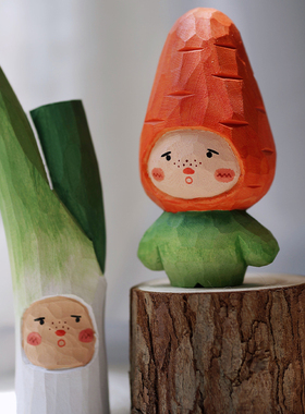 OHE|原创手工木雕小摆件车载治愈系可爱蔬菜葱手办小趴菜桌面装饰