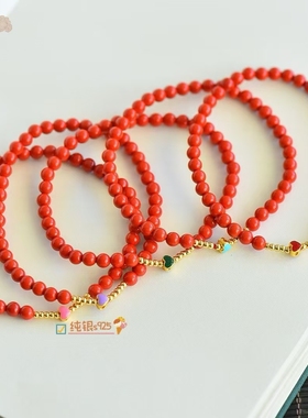 天然朱砂手链s925保真高含量红砂手串本命年红色手绳女饰品