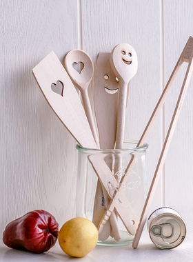 波兰进口Taio天然榉木笑脸爱心锅铲搅拌勺面粉刮面包条夹烤肉夹