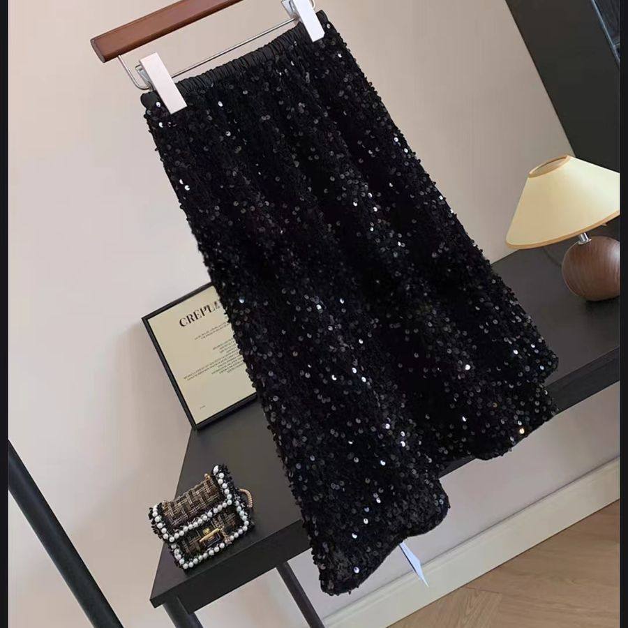 闪光少女女童丝绒黑色亮片半身裙2025春秋儿童新款百搭中长裙子潮,童装/婴儿装/亲子装,半身裙,淘宝优惠券,粉丝福利购,淘宝优惠卷