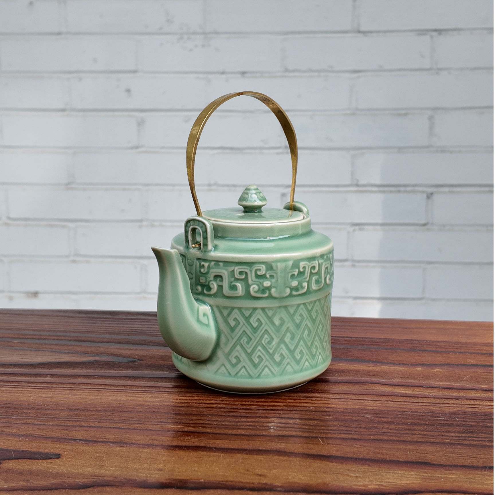 长安知己中国非遗「花舞大唐茶壶」耀州窑青瓷茶具浮雕壶约600ml