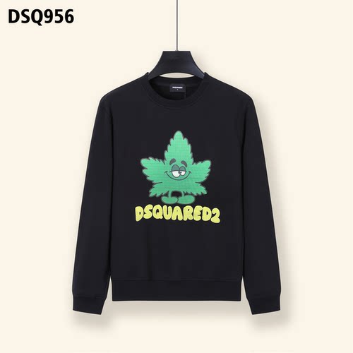 欧美DSQ2个性卡通绿叶印花圆领卫衣男春秋潮流休闲套头长袖打底衫