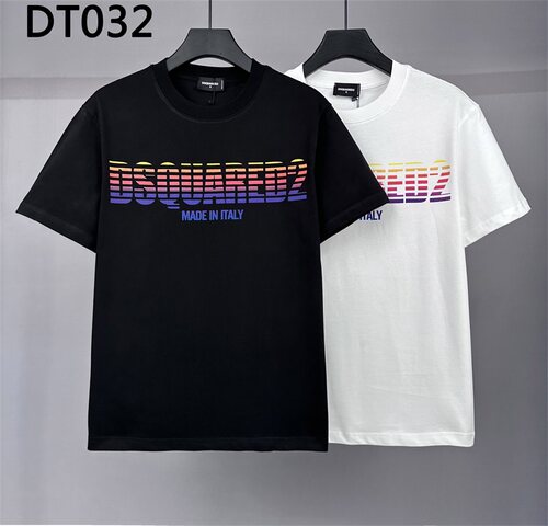 夏季潮牌D2短袖T恤男装DSQ条纹渐变字母印花时尚潮流宽松青年半袖