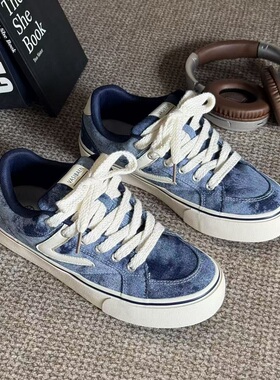 百搭男鞋小众美式男款帆布板鞋复古港风厚底面包鞋时尚运动休闲鞋