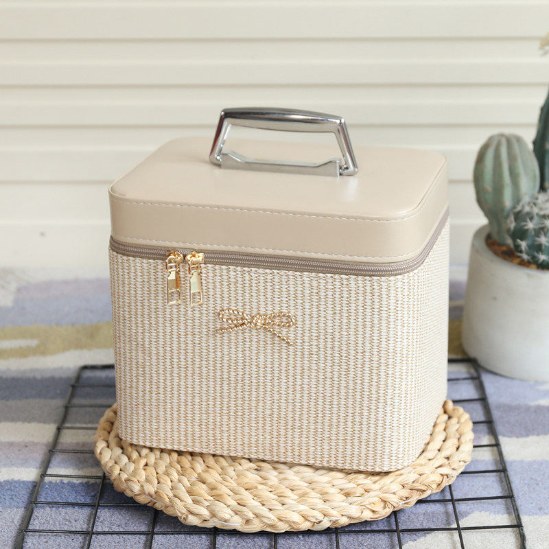高级感化妆包超大容量女便携化品学生收纳箱盒手提纯色编织简约风,收纳整理,化妆包,淘宝优惠券,粉丝福利购,淘宝优惠卷