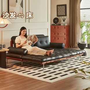 中古实木沙发床折叠两用小户型客厅法式复古沙发简约可伸缩推拉床