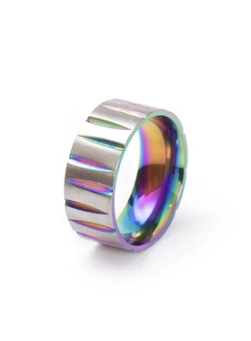 电商饰品创意锥型图案钛钢戒指欧美流行七彩拉丝个性嘻哈男士指环