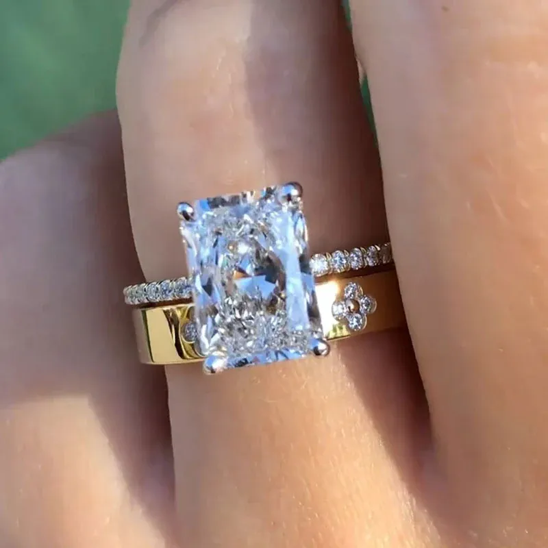 925纯银冰花切锆石组合套戒结婚订婚戒指女欧美轻奢ins高品质指环