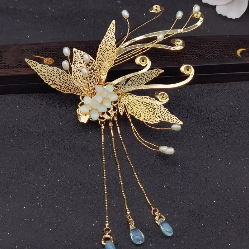 带夹子树叶发饰银色额前装饰古风唯美缠绕树枝边夹头饰合金对夹