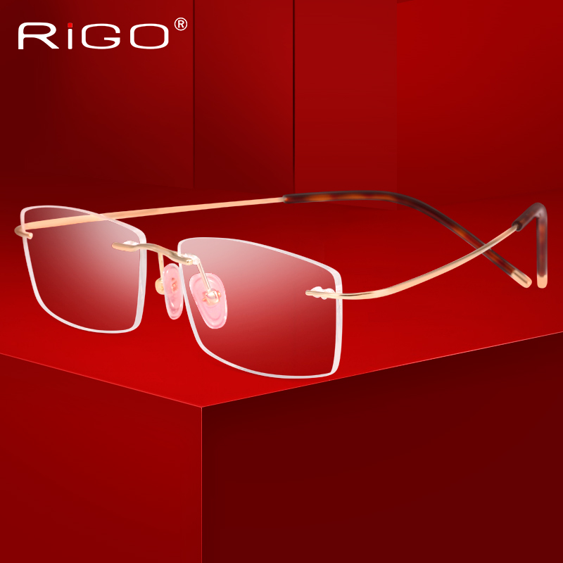 18k黄金眼镜架男女 无框眼镜框真金子商务无边框细边金丝近视眼镜