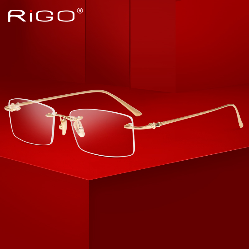 男无框18k黄金商务近视眼镜架