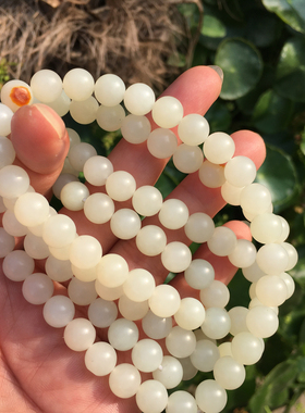 和田玉山流水白玉圆珠项链男女款多圈手链玉石毛衣链卡8的珠子1