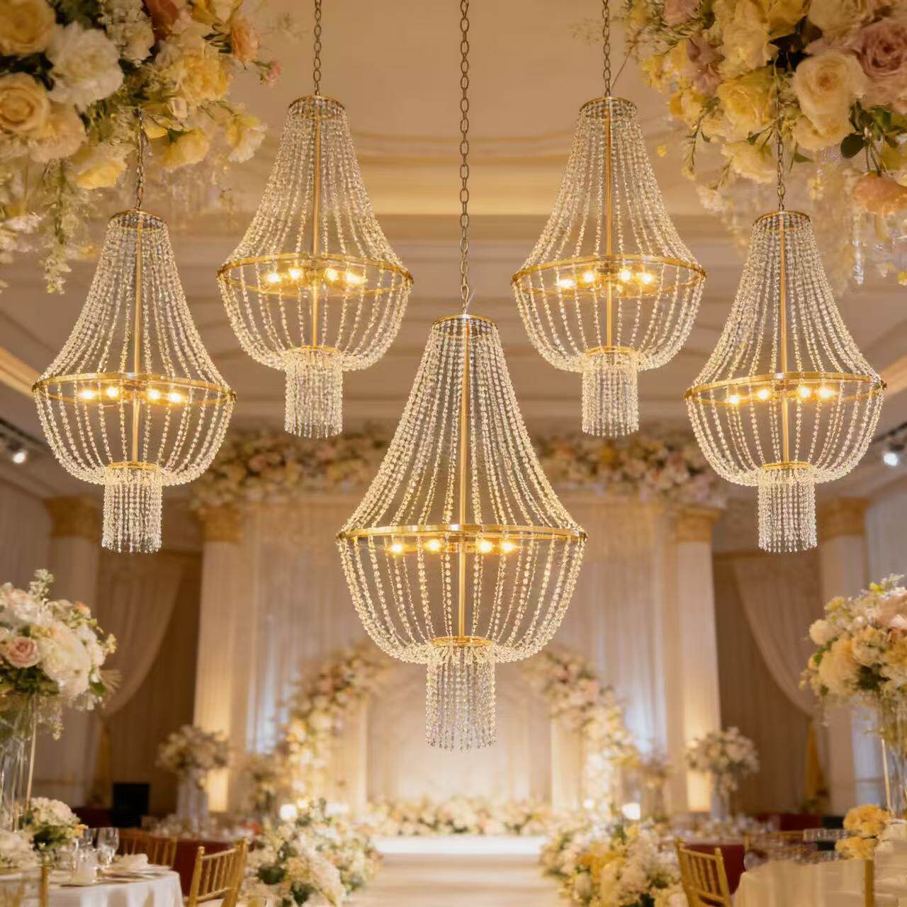 新款婚庆道具铁艺时尚珠帘吊灯酒店舞台婚礼场地布置装饰灯橱窗展