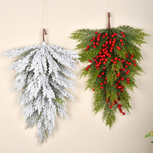 圣诞装饰PE壁挂红浆果松柏水滴