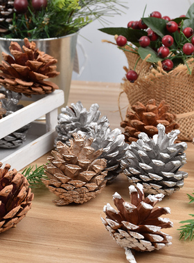 圣诞橱窗装饰品圣诞树挂饰金银白色松果造型装扮用品单袋出售150G