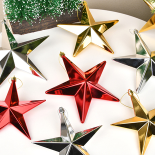 圣诞装饰金银红五角星PVC电镀亮面挂饰圣诞树藤条氛围感美陈布置