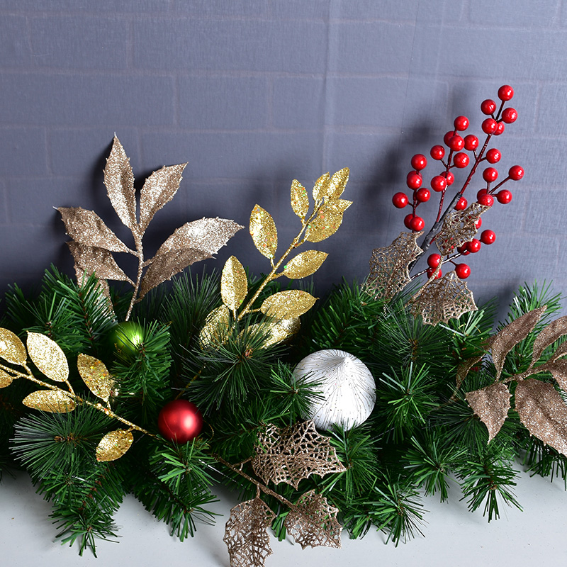 金色树叶圣诞装饰品金色叶子插枝