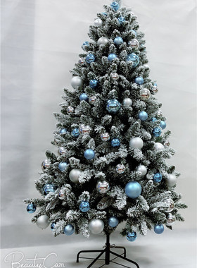 圣诞树圣诞场景柜台橱窗布置180CM高绿色植绒圣诞树蓝银搭配送灯