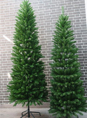 绿色圣诞树布置摆饰1.8米2.1米绿色加密铅笔笔杆树180CM植毛雪树
