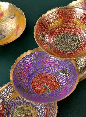 尼泊尔七彩孔雀碗合金铜糖果盘供果盘零食盘工艺品创意客厅摆件碗