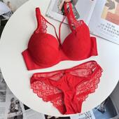 内衣女胖mm200斤e杯 性感蕾丝大码 大胸红色本命年文胸套装 聚拢薄款