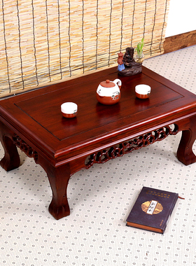 东北雕花实木质炕桌炕几榻榻米矮桌榆木中式飘窗茶几方地桌小桌子