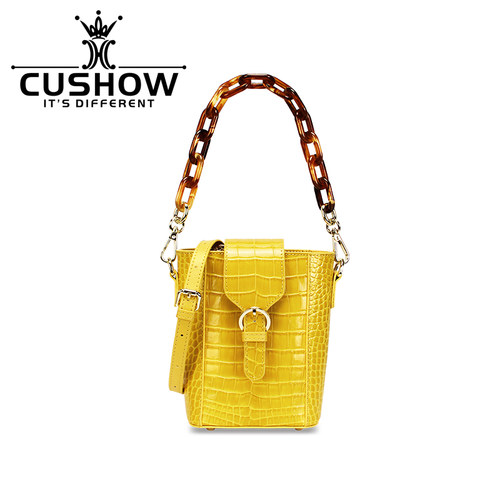卡秀时尚鳄鱼纹牛皮真皮水桶包