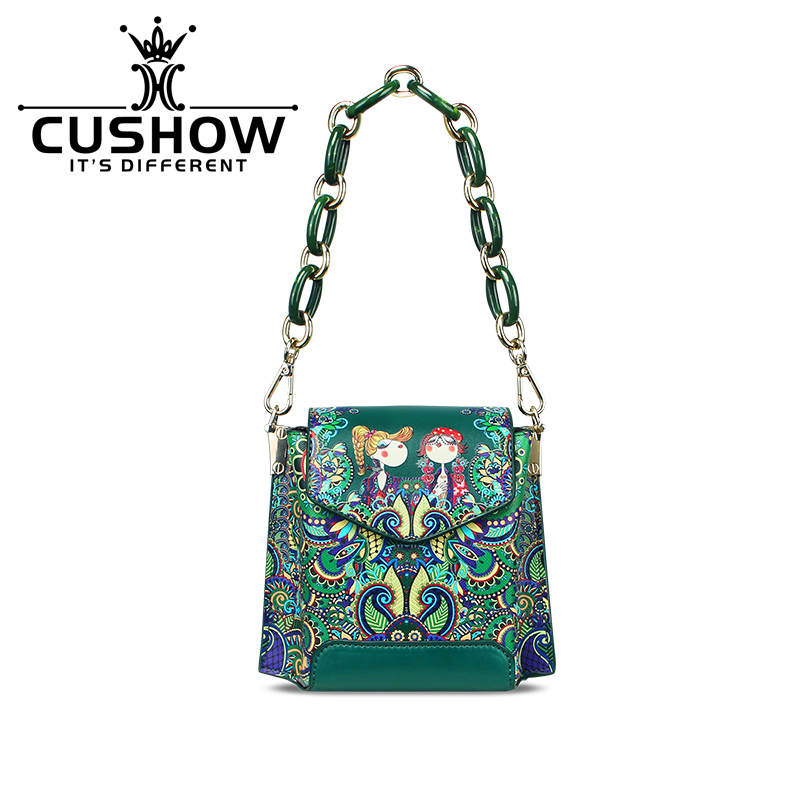 卡秀原创印花新款斜挎牛皮女包