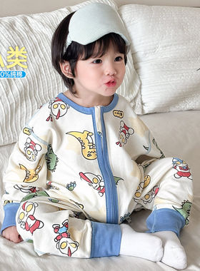 婴儿睡袋厚款宝宝双层纯棉小孩连体睡衣儿童护肚防踢被子春秋冬季
