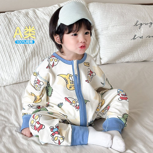 婴儿睡袋厚款宝宝双层纯棉小孩连体睡衣儿童护肚防踢被子春秋冬季