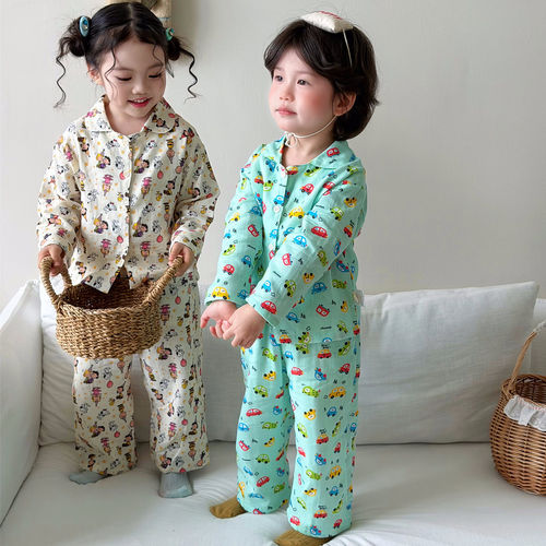 儿童棉家居服套开衫双层纱布睡衣