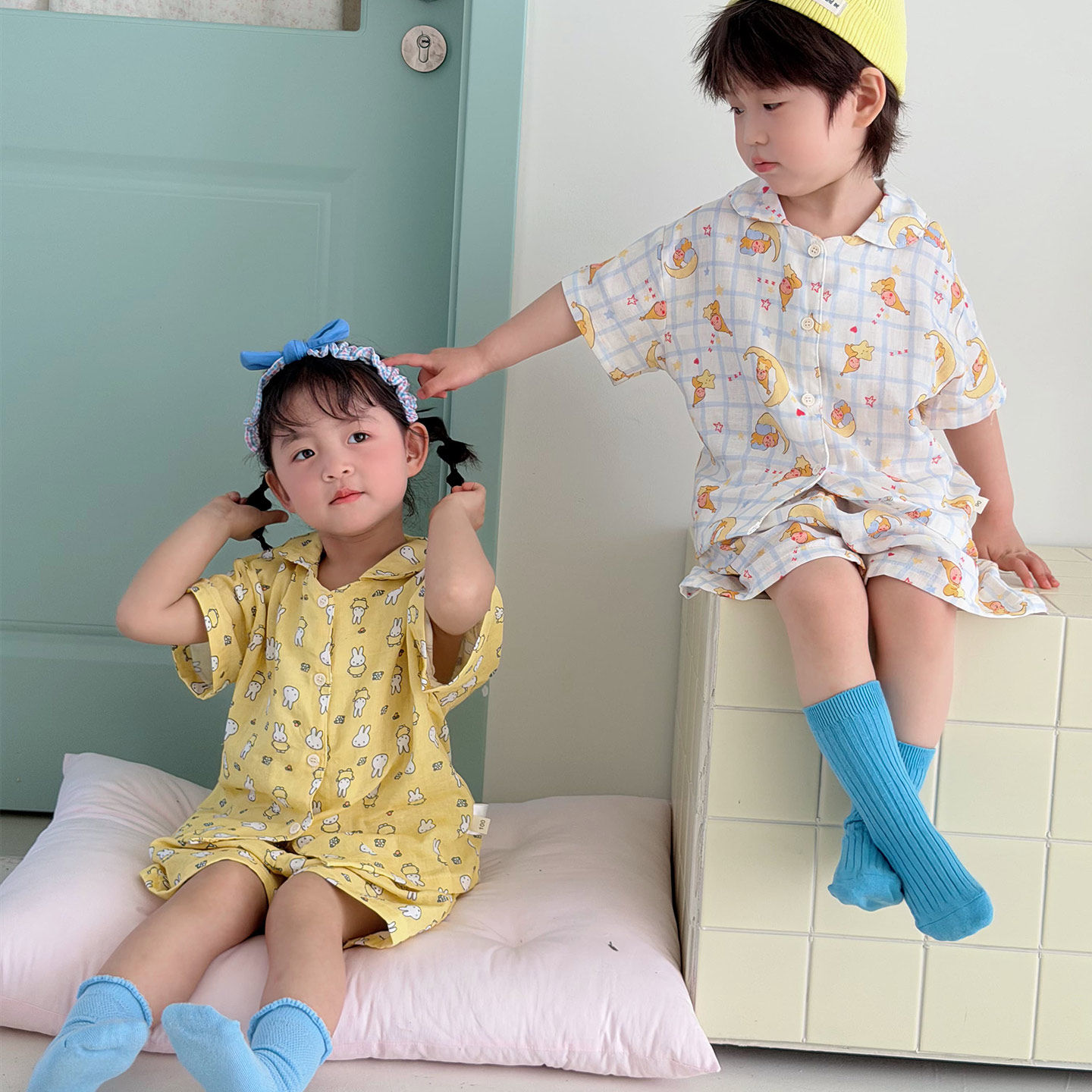 儿童纱布睡衣夏季薄款短袖短裤