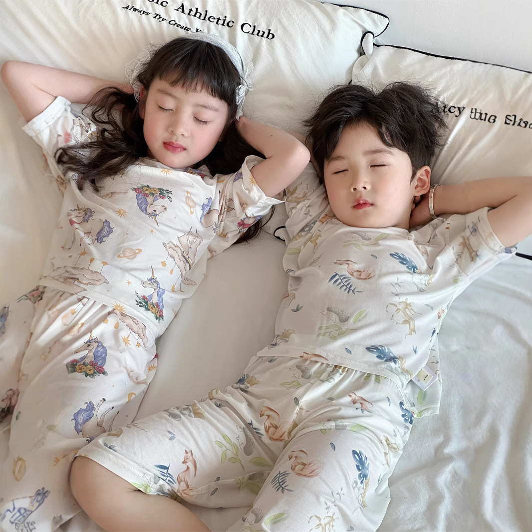 超柔糯~儿童七分袖空调套装薄款夏季家居服男女童睡衣优可丝a宝宝