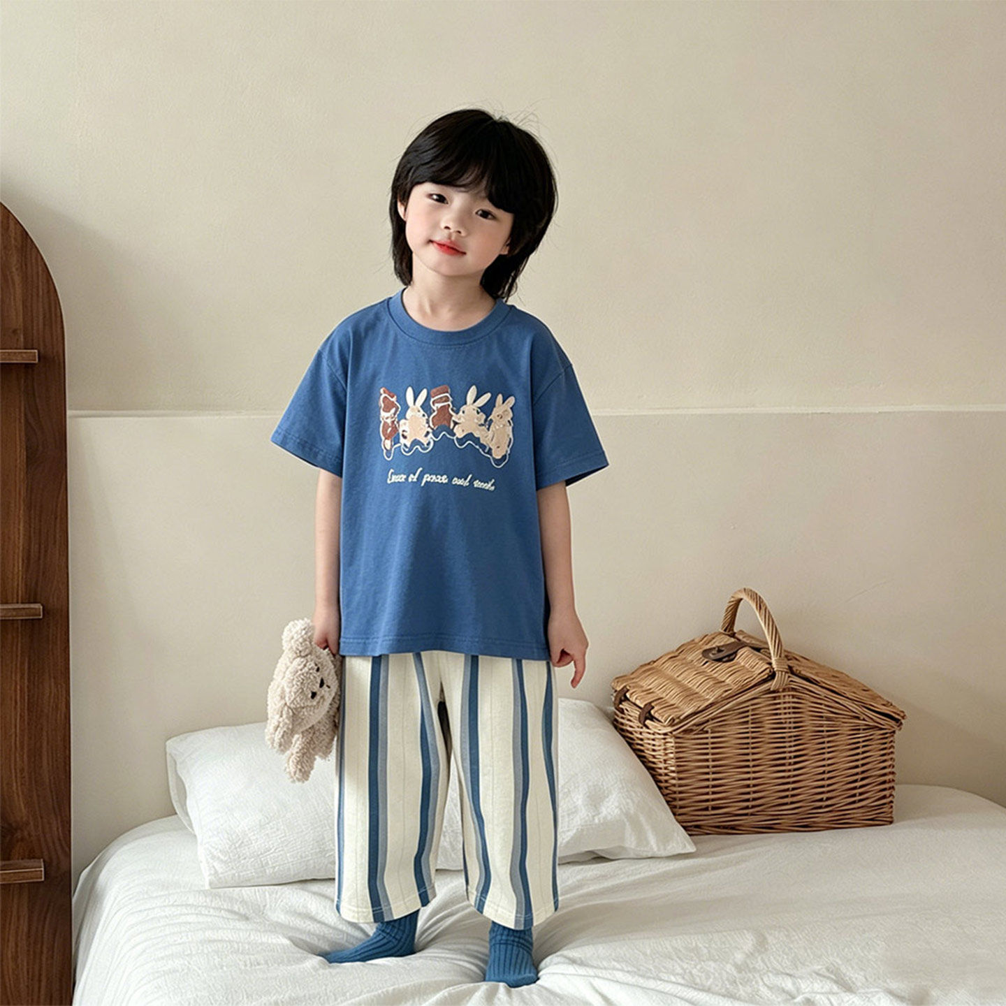 INS风韩版儿童睡衣男女童短袖七分裤套装夏款卡通套头空调服外穿