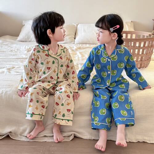 可爱柔软睡衣小童舒适宝宝四季外穿男女童韩版开衫家居服纯棉套装