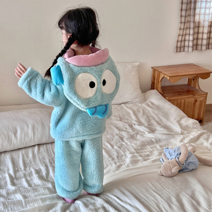 搞怪丑萌~儿童法兰绒亲子睡衣母女 男女童小丑鱼珊瑚绒冬季家居服