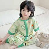 连体睡衣春夏款 纯棉儿童薄款 婴儿无痕分腿防踢被 夏季 宝宝睡袋短袖