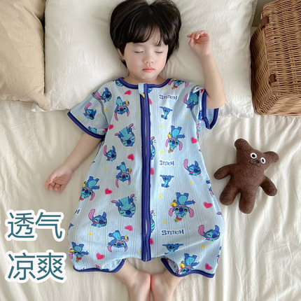 宝宝短袖睡袋夏季儿童婴儿纯棉分腿男童女童防踢被薄款空调房睡衣
