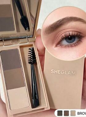 现货sheglam新品三色眉粉多用盘立体修容自然持久带眉刷易上色