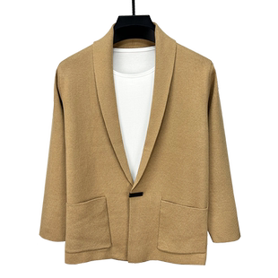 青果领小西装毛衣开衫男针织衫外套修身秋季潮流男装高端休闲西服