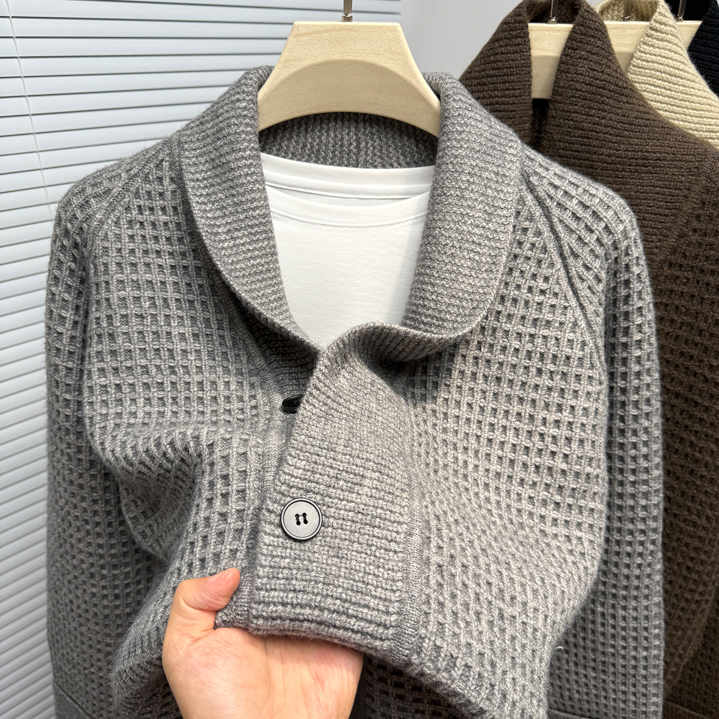 青果领开衫男针织衫毛衣外套休闲