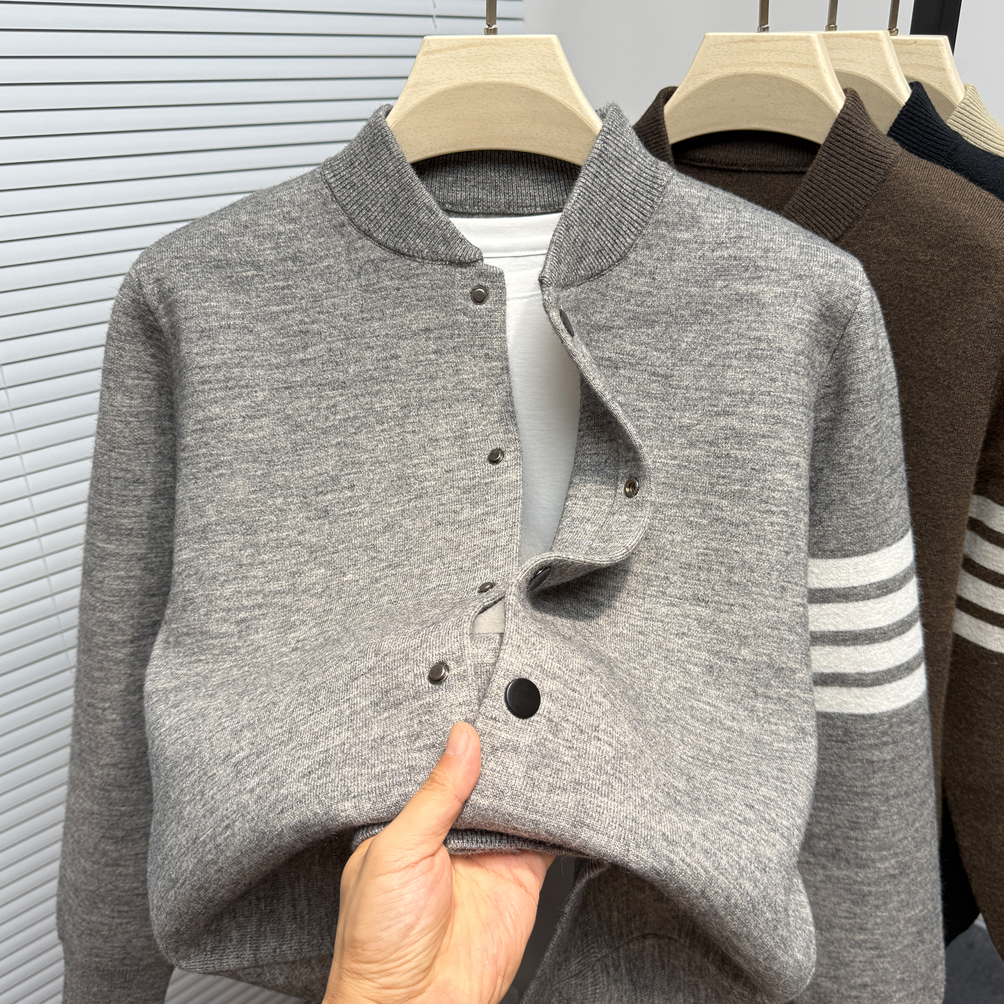 开衫男针织衫毛衣外套立领棒球服