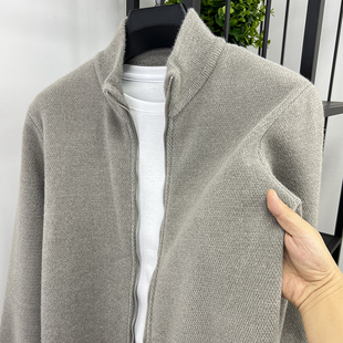 雪尼尔毛衣开衫男针织衫加绒加厚外套立领秋冬季保暖休闲夹克男装